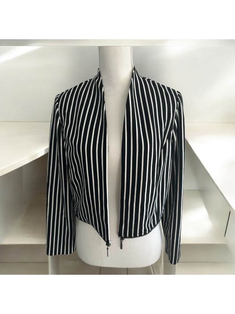 CHICO'S Black White Striped Zip Trim Jacket Size US Medium / 1